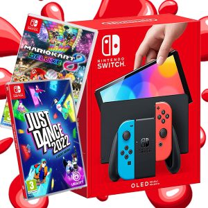 NINTENDO SWITCH OLED and Mario Kart and Just Dance 2
