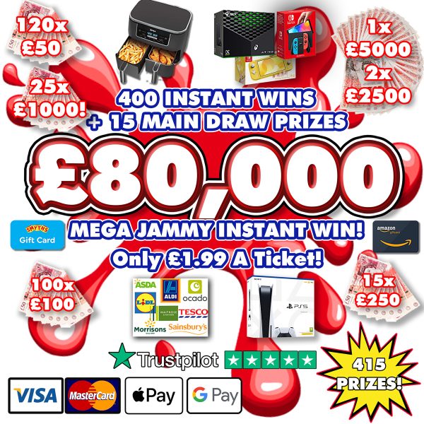 THE JAMMY 80K MEGA INSTANT WIN! 415 PRIZES
