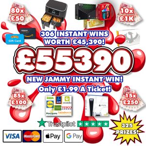 THE JAMMY 55K MEGA INSTANT WIN! 325 PRIZES!