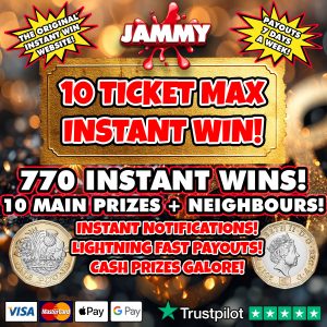 THE JAMMY 10 TICKET MAX INSTANT WIN WITH 800 CHANCES!