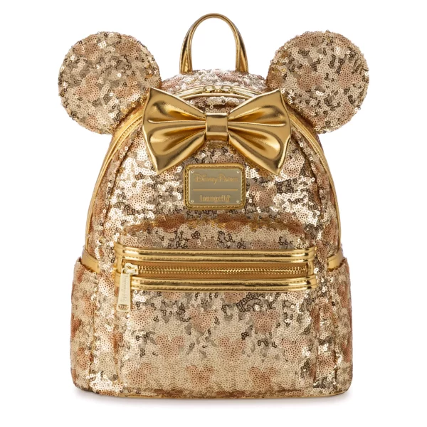 DISNEY LOUNGEFLY MINNIE MOUSE GOLDEN SEQUIN BACKPACK! - Image 3
