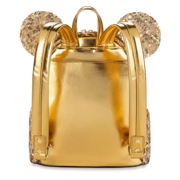 DISNEY LOUNGEFLY MINNIE MOUSE GOLDEN SEQUIN BACKPACK! - Image 2
