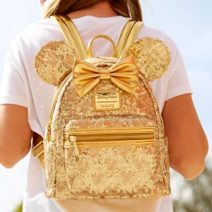 DISNEY LOUNGEFLY MINNIE MOUSE GOLDEN SEQUIN BACKPACK!