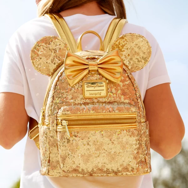 DISNEY LOUNGEFLY MINNIE MOUSE GOLDEN SEQUIN BACKPACK!