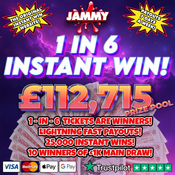 THE JAMMY 1-IN-6 BIG INSTANT WIN!