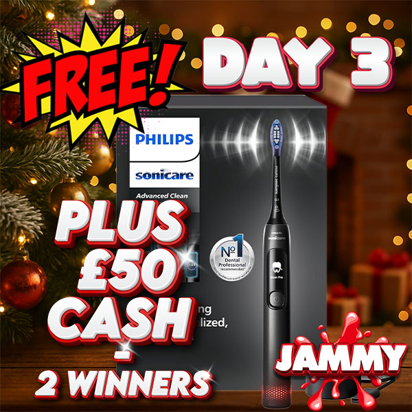 JAMMY DAYS OF CHRISTMAS DAY 3 - PHILIPS SONICARE TOOTHBRUSH + £50 CASH - 2 WINNERS!