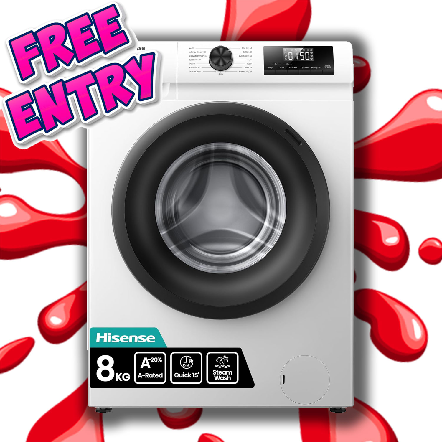 JAMMY FREEBIE - HISENSE 8KG WASHING MACHINE OR £260!