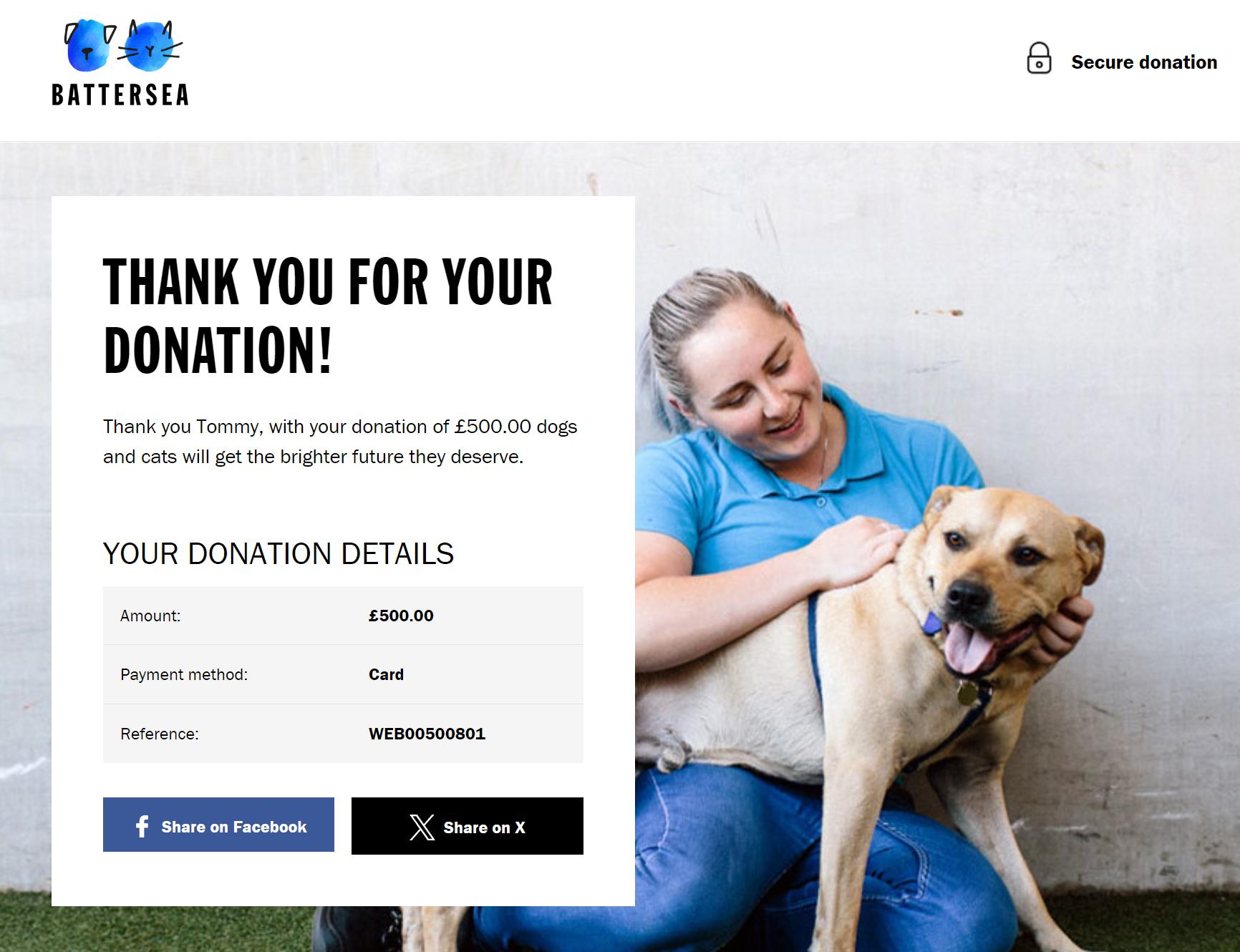 Donation to Battersea