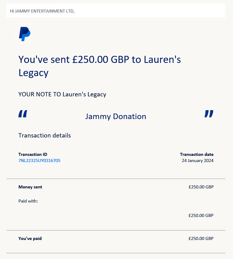 Donation to Lauren's Legacy