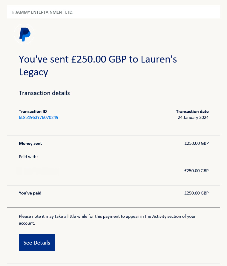 Donation to Lauren's Legacy