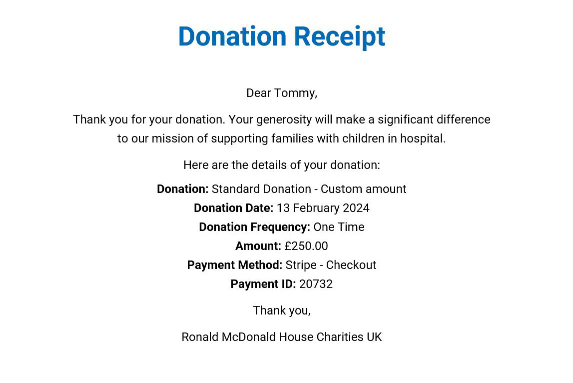 Donation to Ronald McDonald House