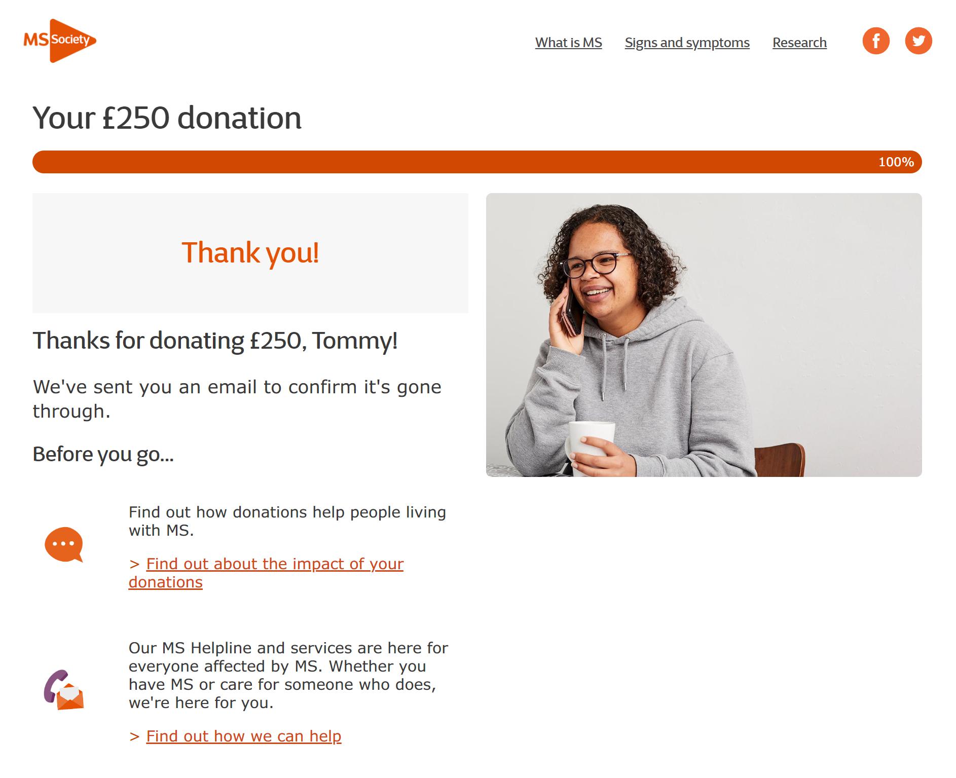 Donation to MS Society