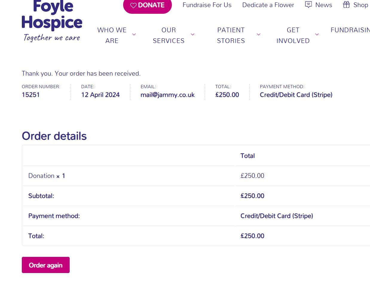 Donation to The Foyle Hospice