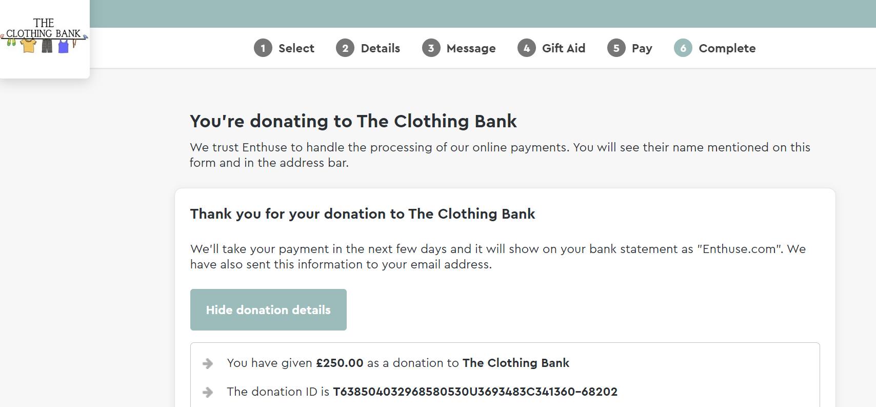Donation to The Clothing Bank