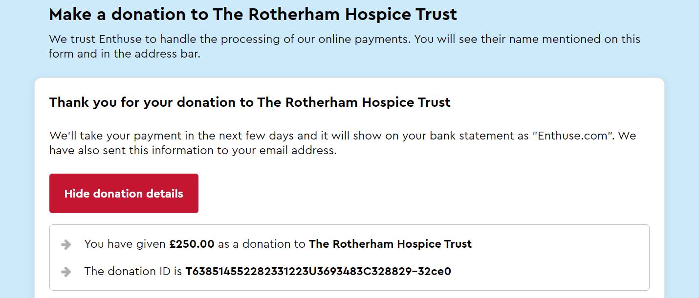 Donation to The Rotherham Hospice