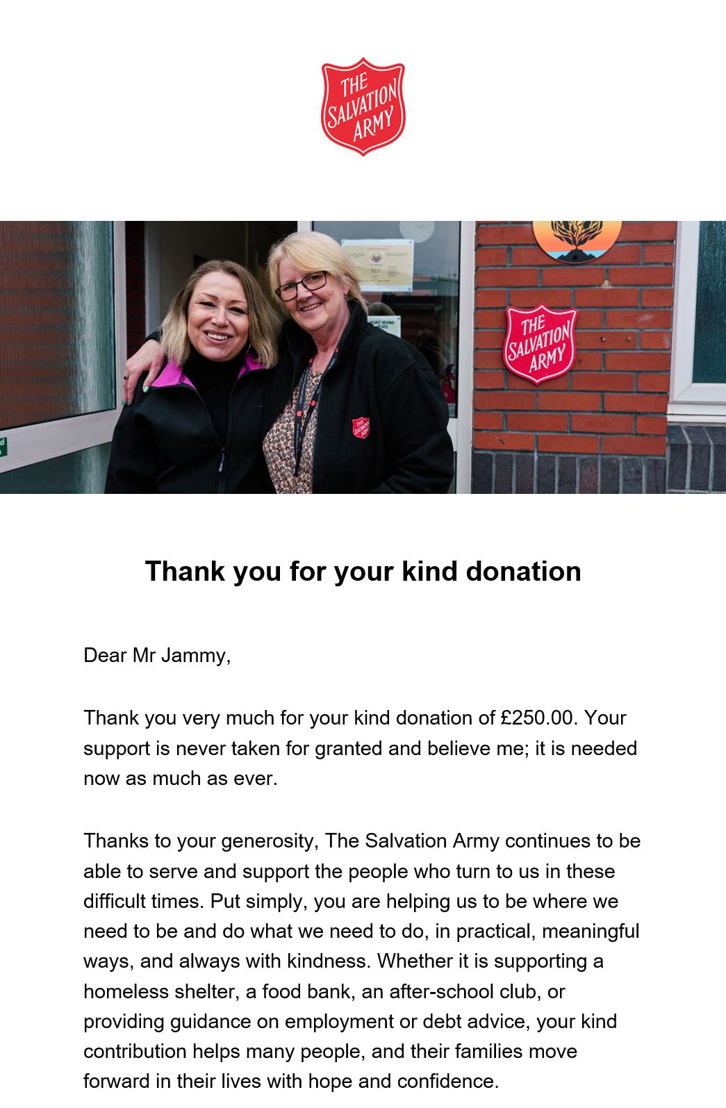 Donation to The Salvation Army