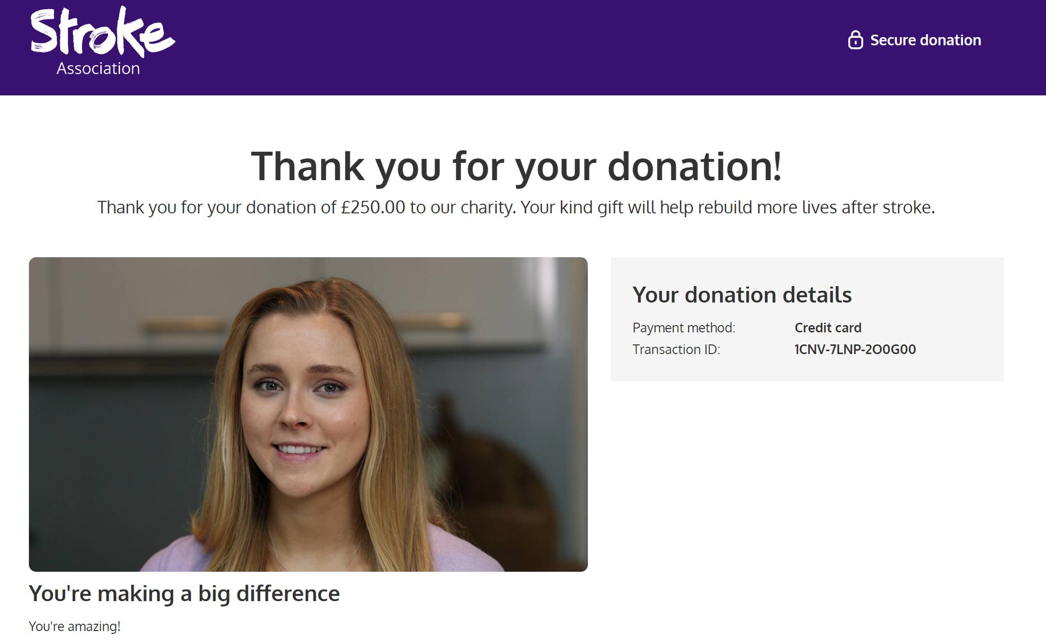 Donation to Stroke Association