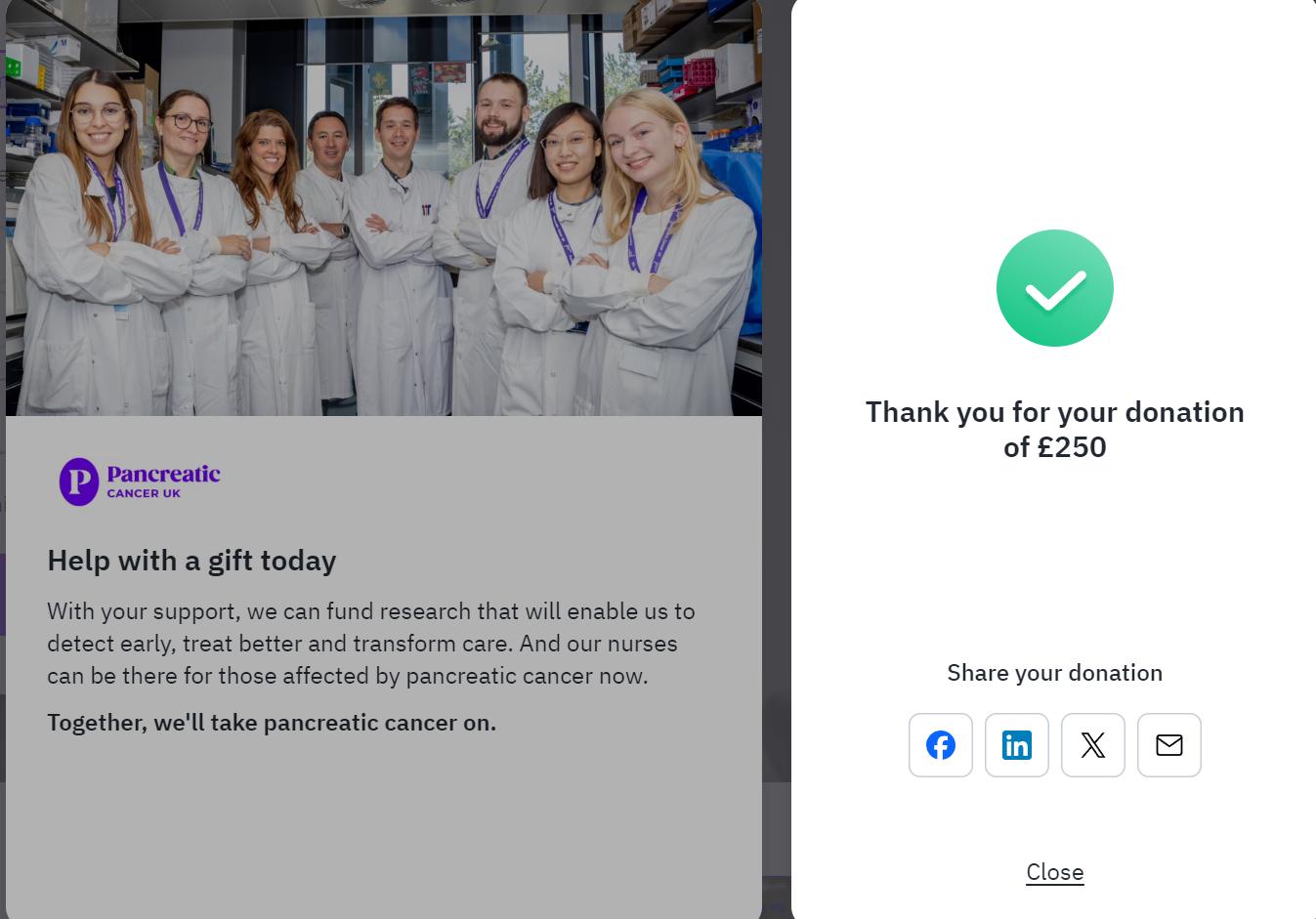 Donation to Pancreatic Cancer UK