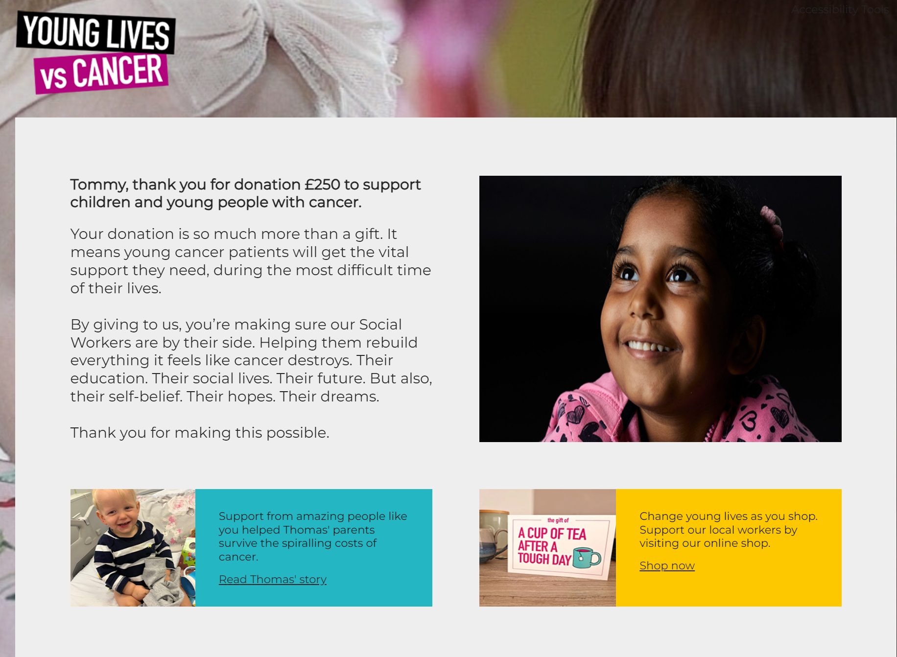 Donation to Young Lives VS Cancer