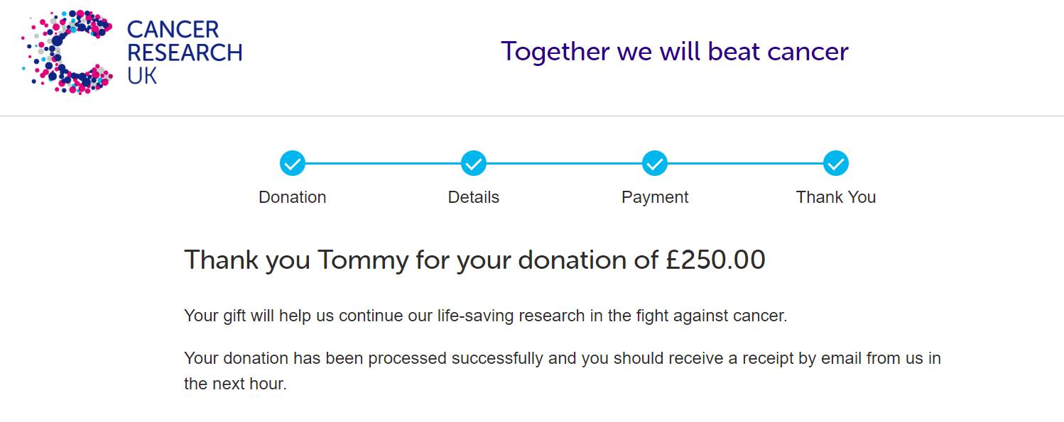 Donation to Cancer Research UK