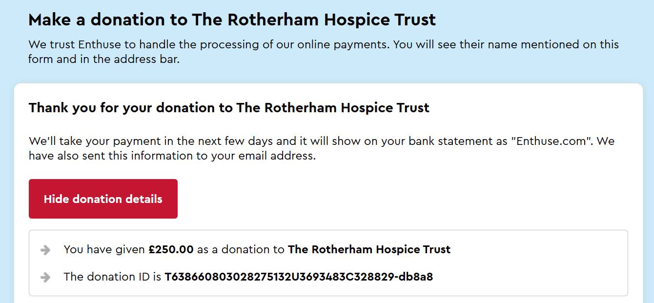 Donation to The Rotherham Hospice Trust