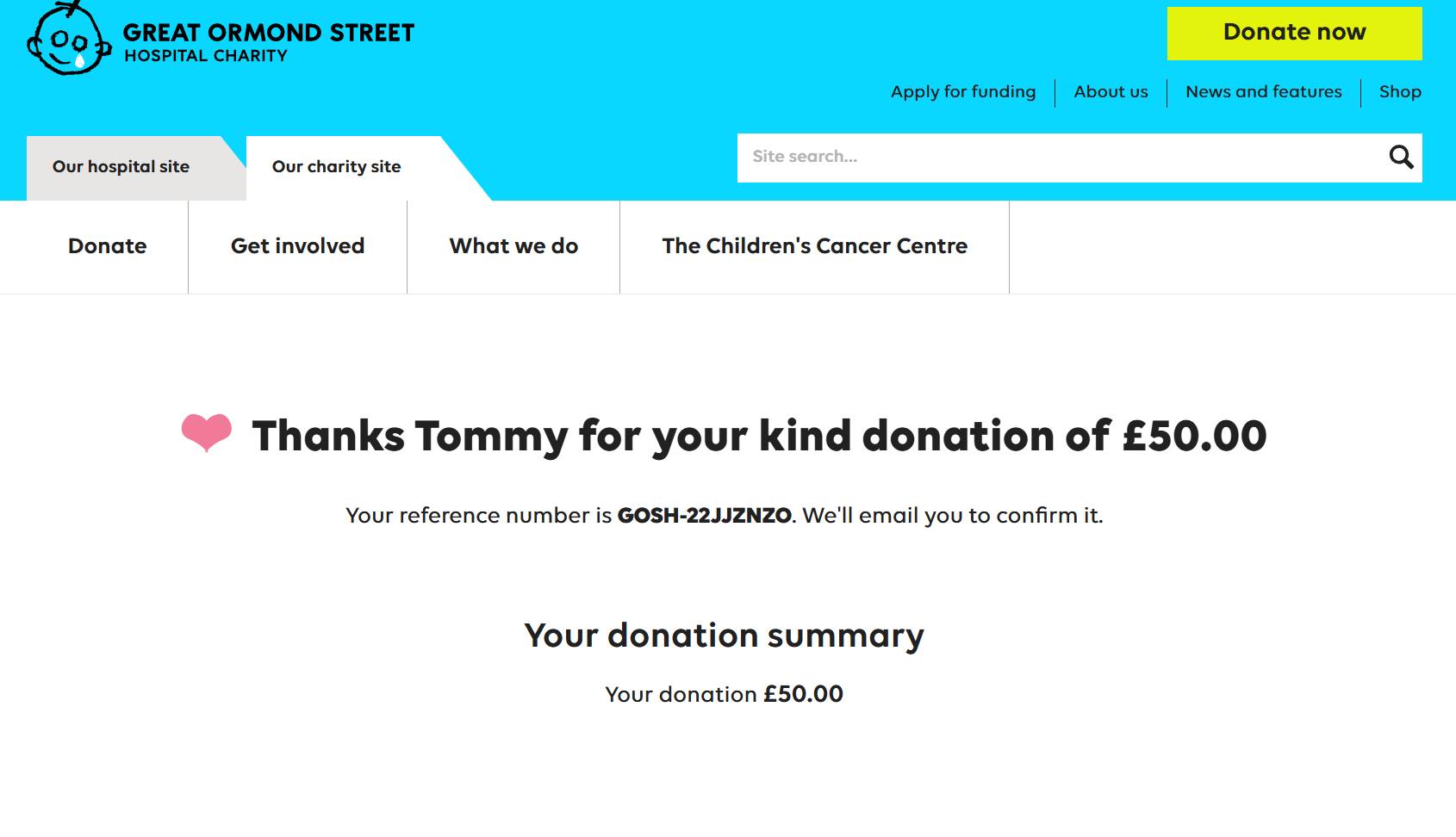 Donation to Great Ormond Street