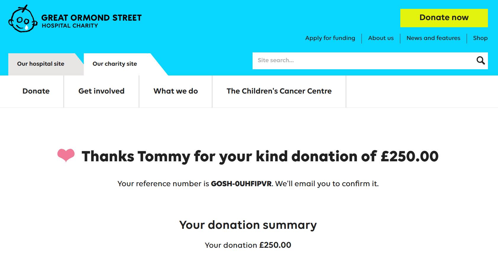 Donation to Great Ormond Street