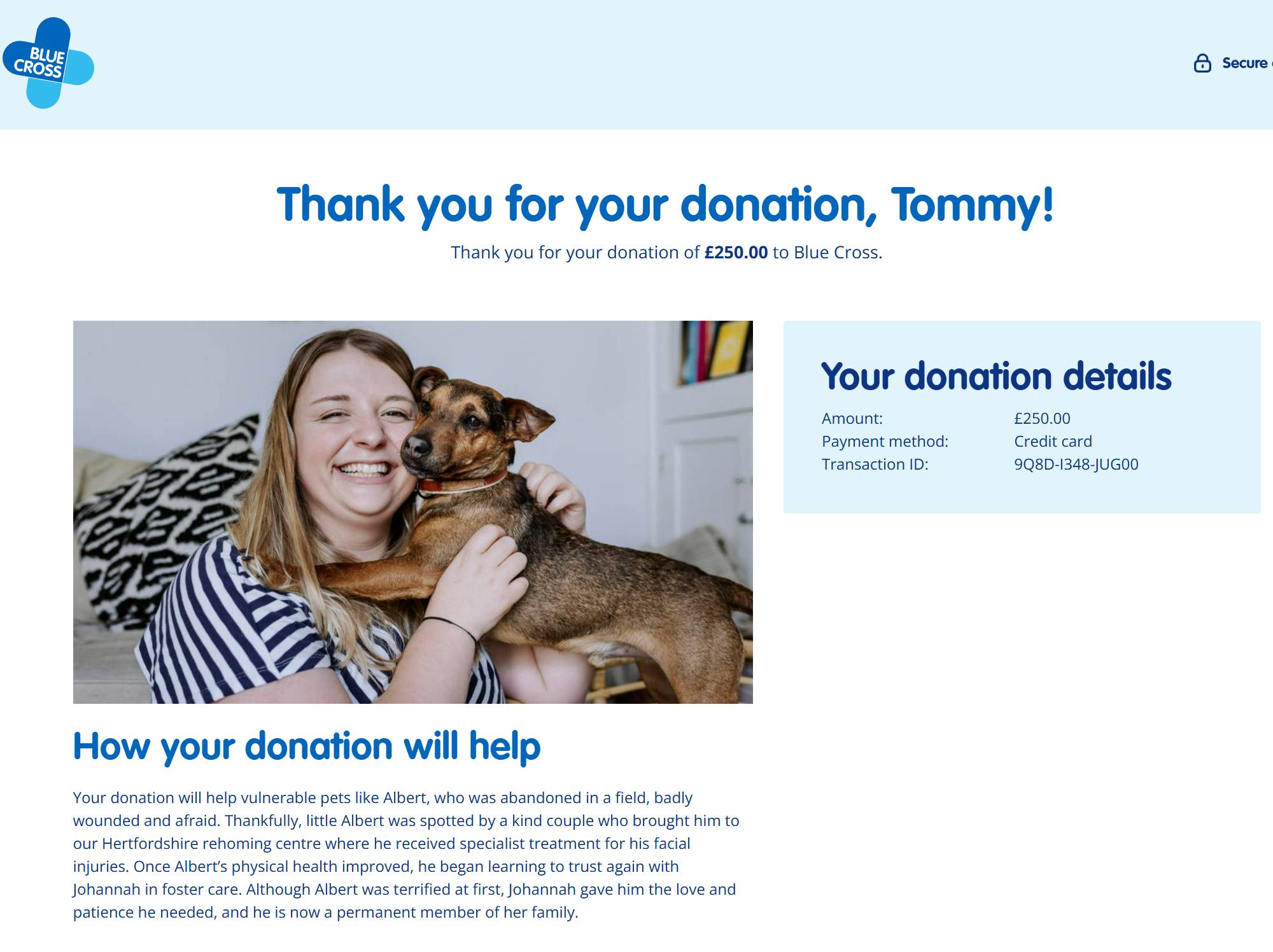 Donation to Blue Cross