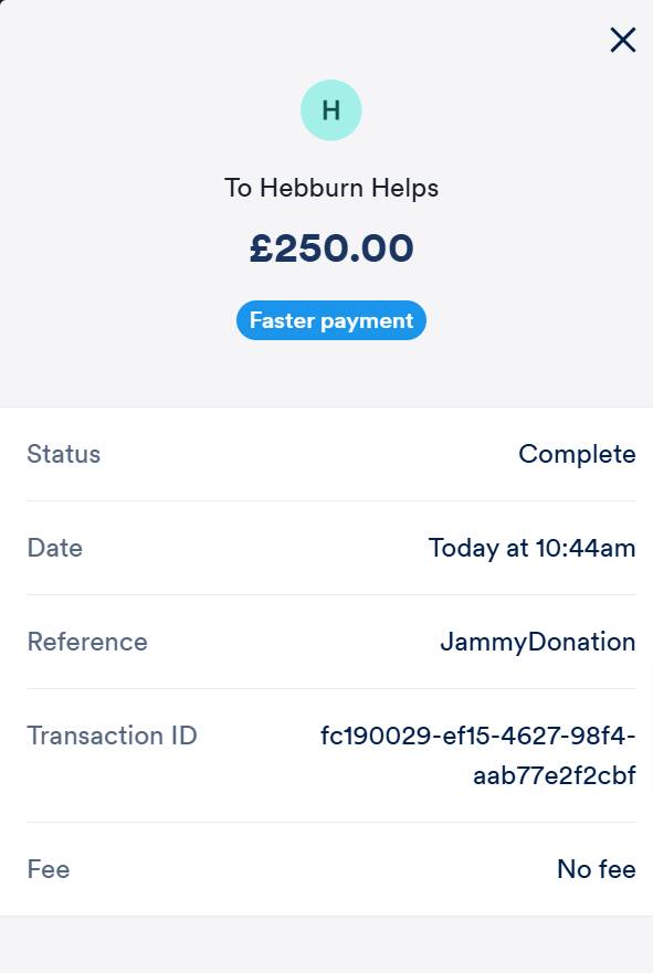 Donation to Hebburn Helps