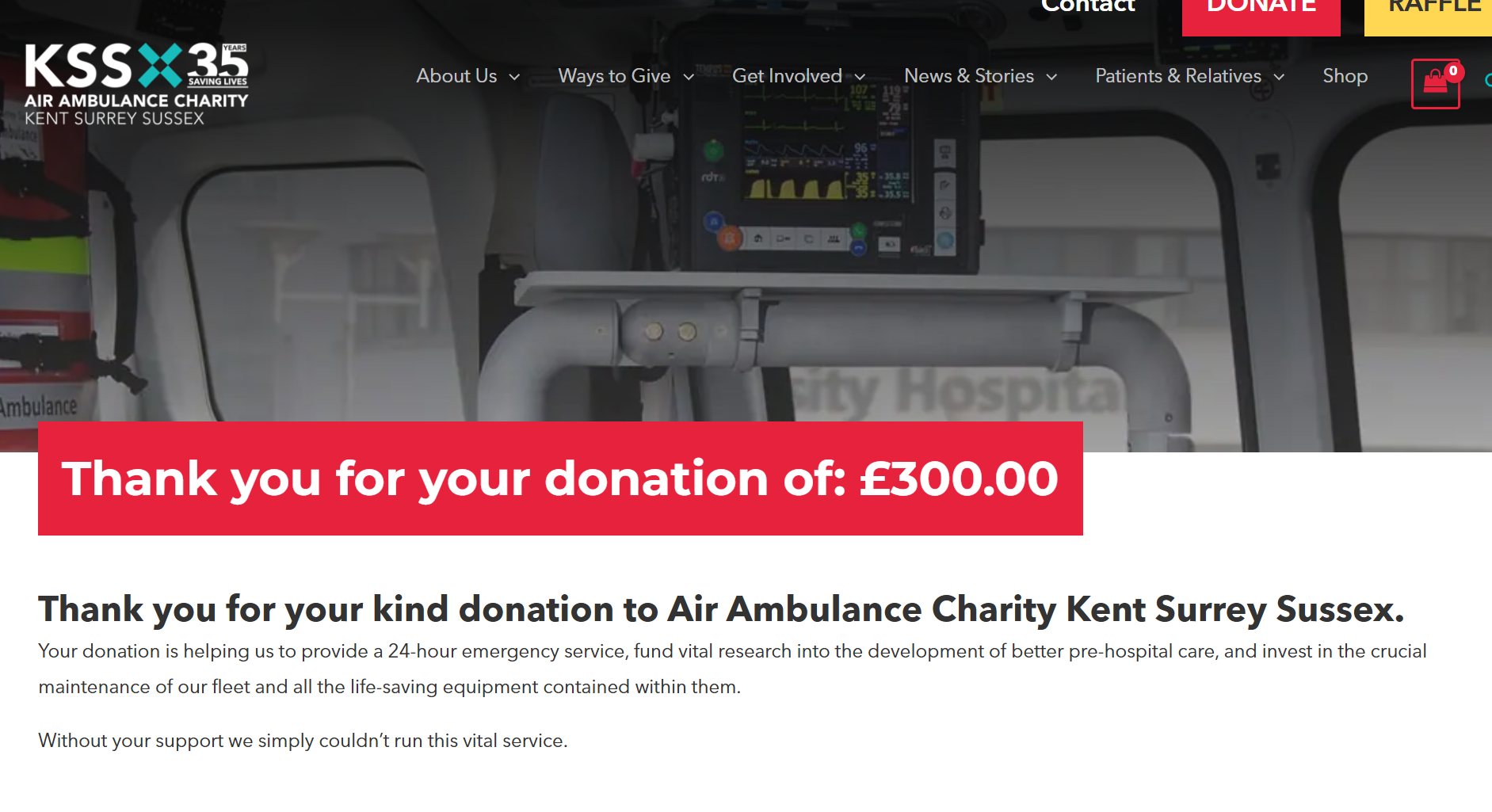 Donation to Kent, Surrey & Sussex Air Ambulance