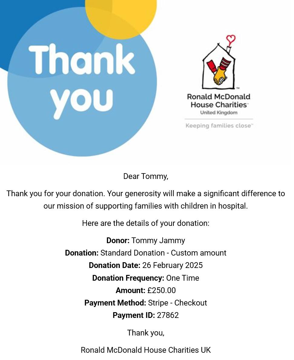 Donation to Ronald McDonald House