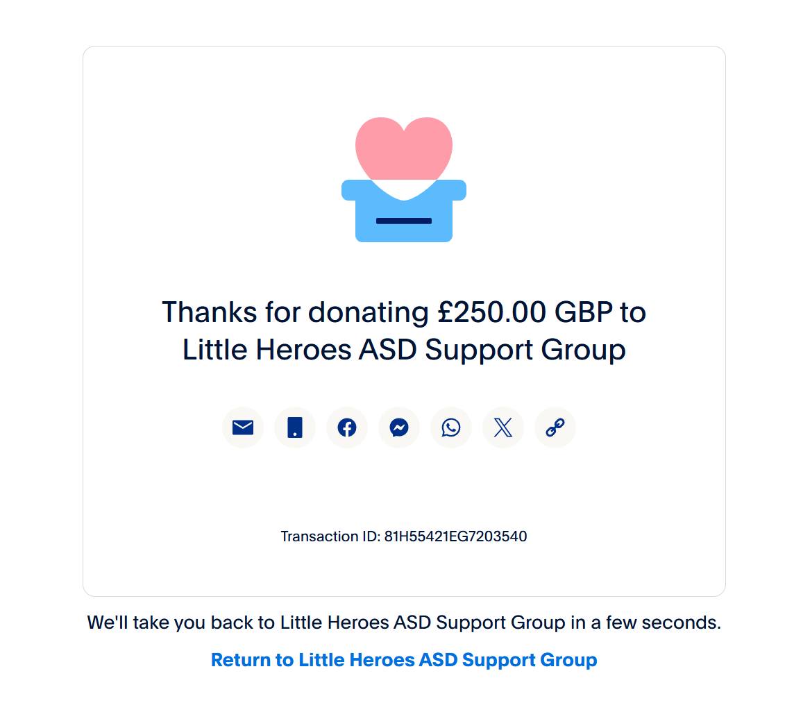 Donation to Little Heroes ASD Support