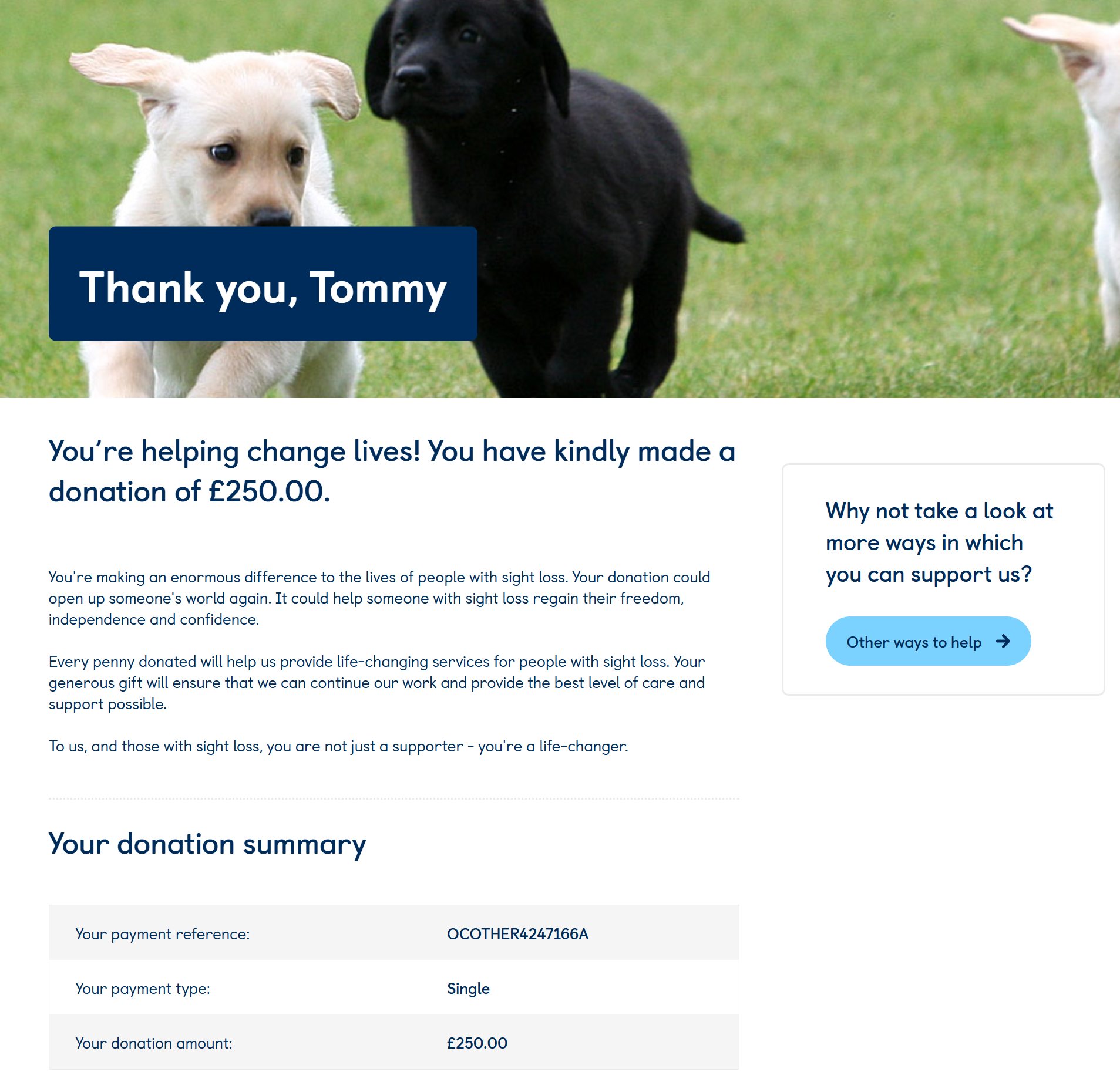 Donation to Guide Dogs