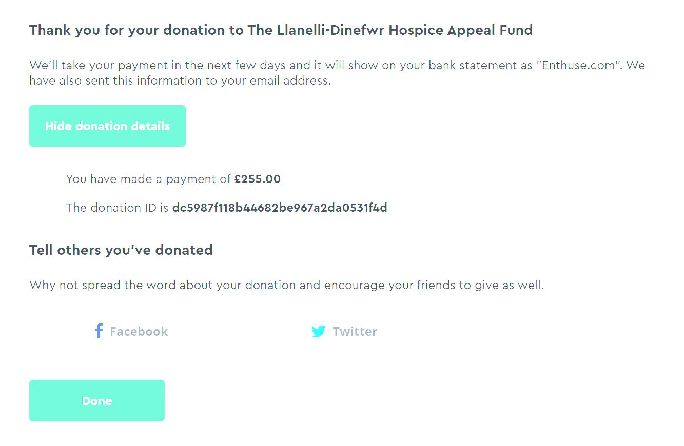 Donation to The Llanelli-Dinefwr Hospice