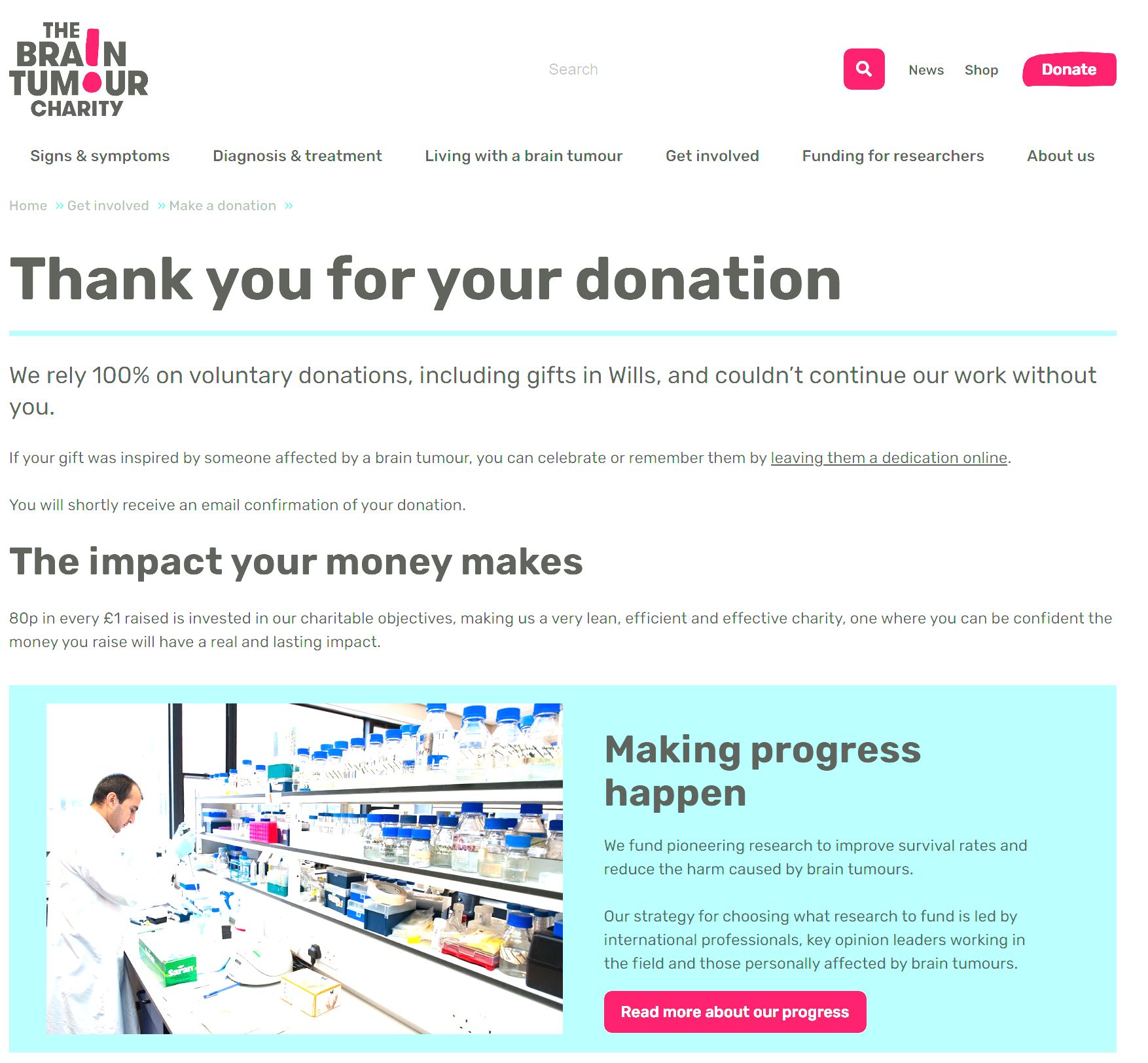 Donation to The Brain Tumour Charity