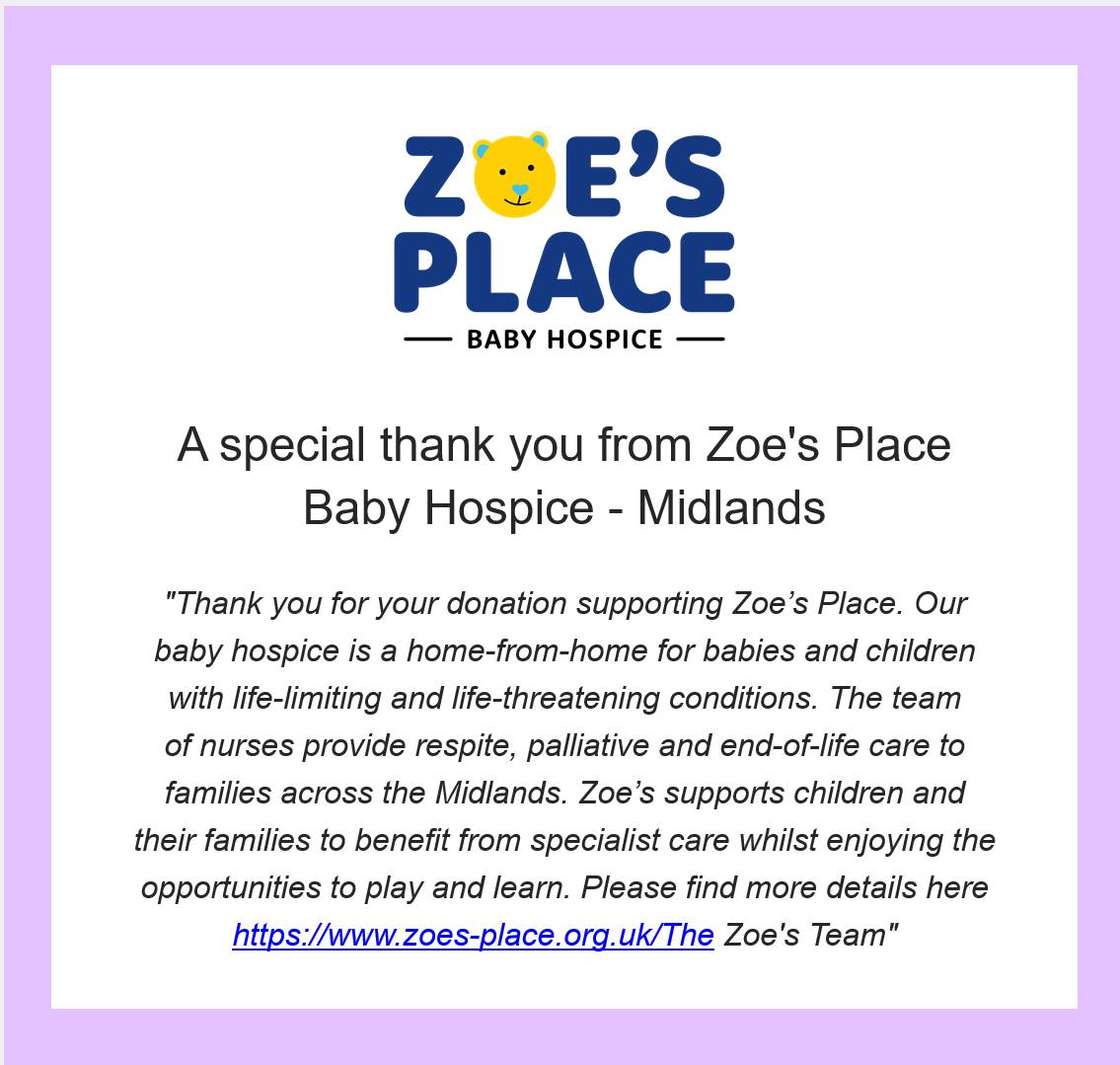 Donation to Zoe's Place Baby Hospice