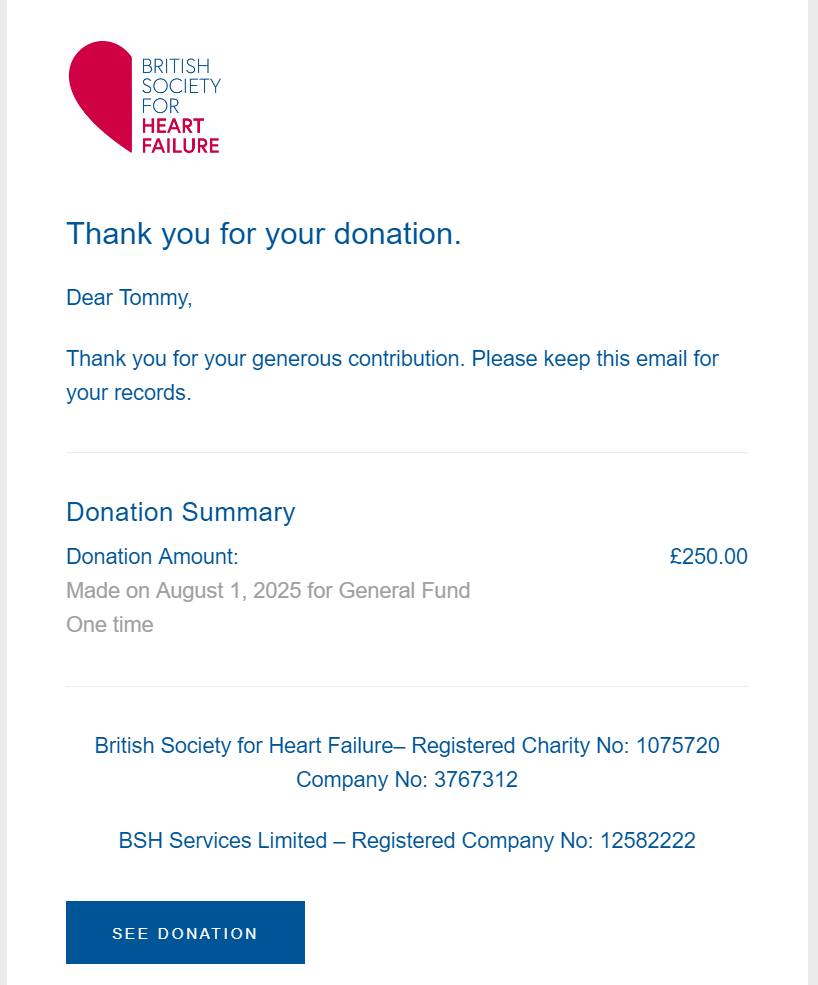 Donation to British Society For Heart Failure