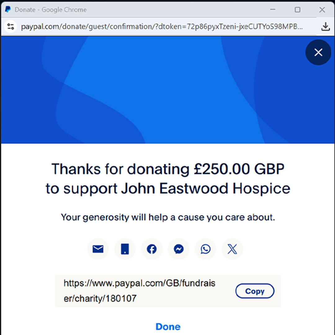 Donation to John Eastwood Hospice