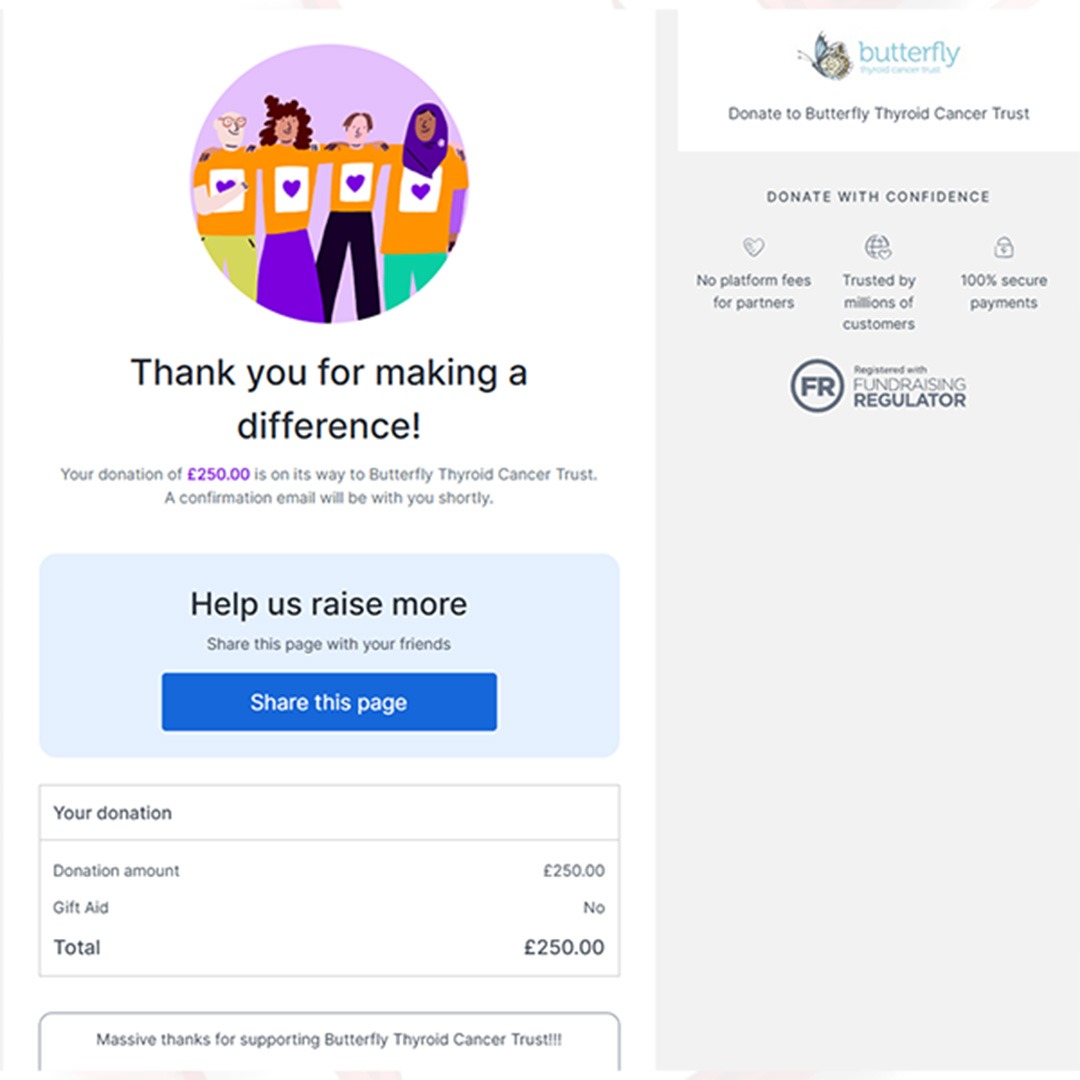 Donation to Butterfly Thyroid Cancer Trust