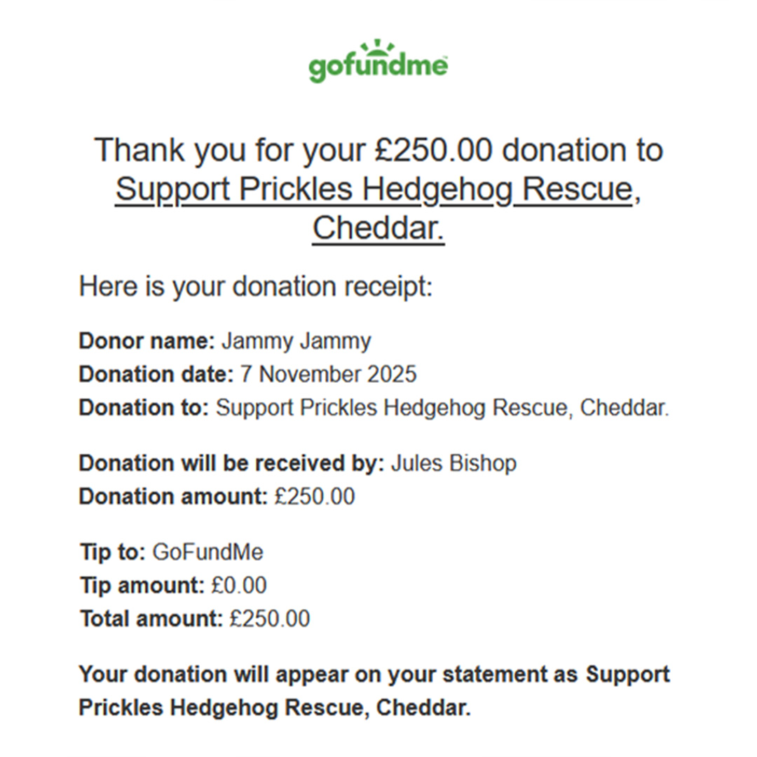 Donation to Prickles Hedgehog Rescue