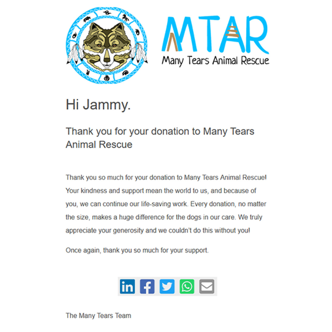Donation to Many Tears Animal Rescue