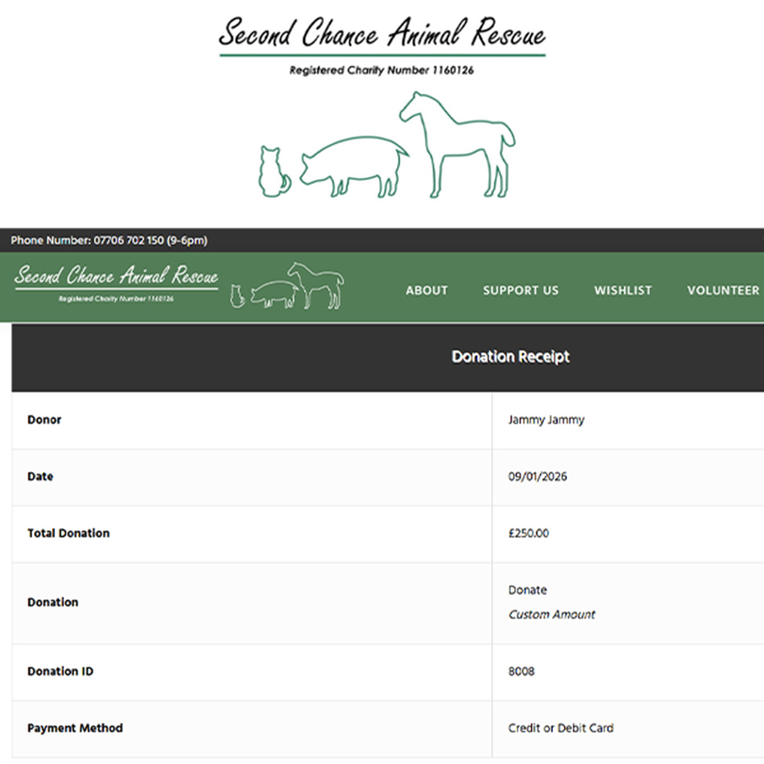 Donation to Second Chance Animal Rescue