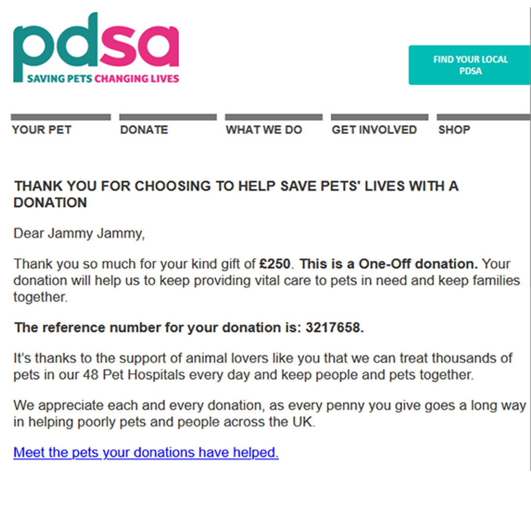 Donation to PDSA