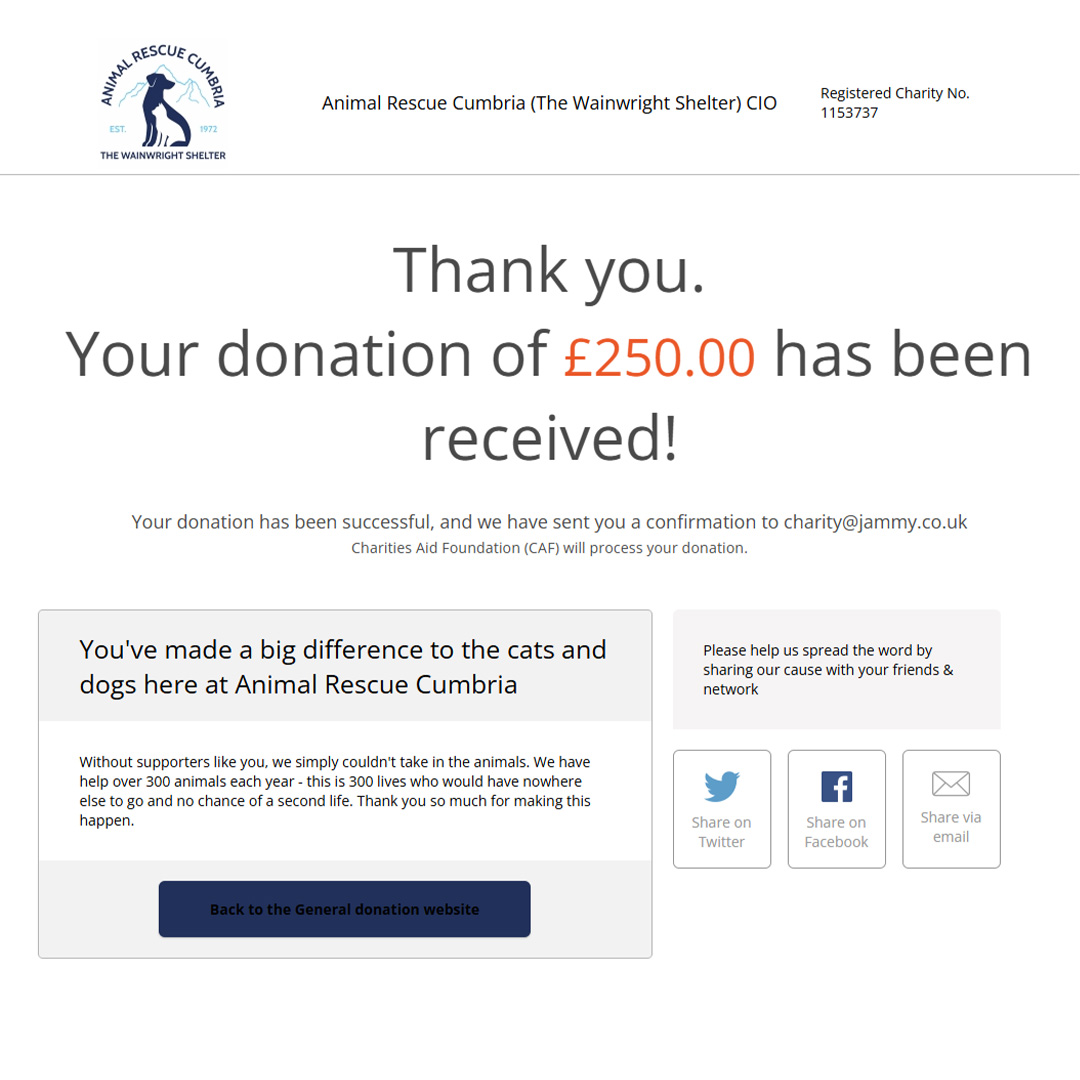Donation to Animal Rescue Cumbria