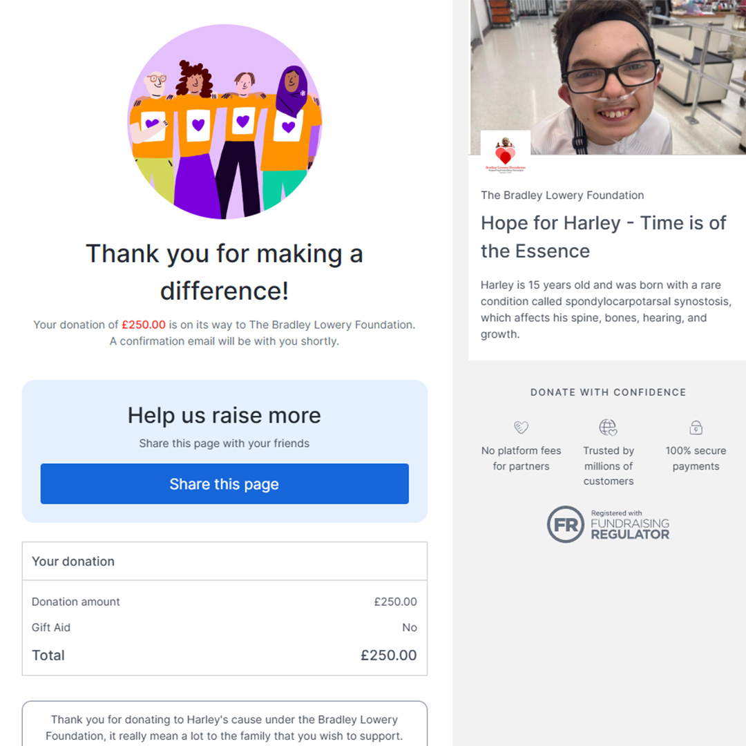 Donation to Hope For Harley