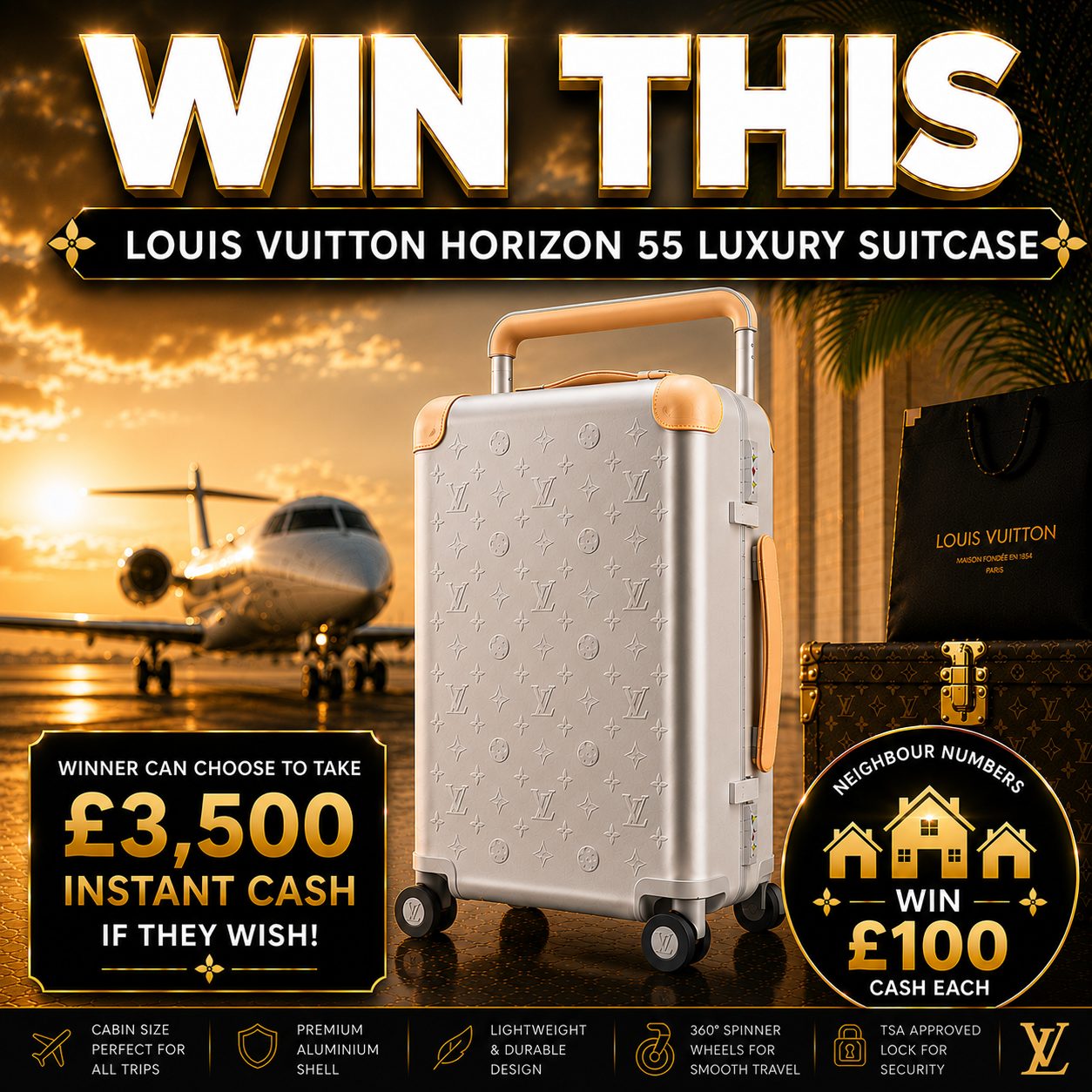 LOUIS VUITTON HORIZON 55 LUXURY SUITCASE or £3500 CASH!