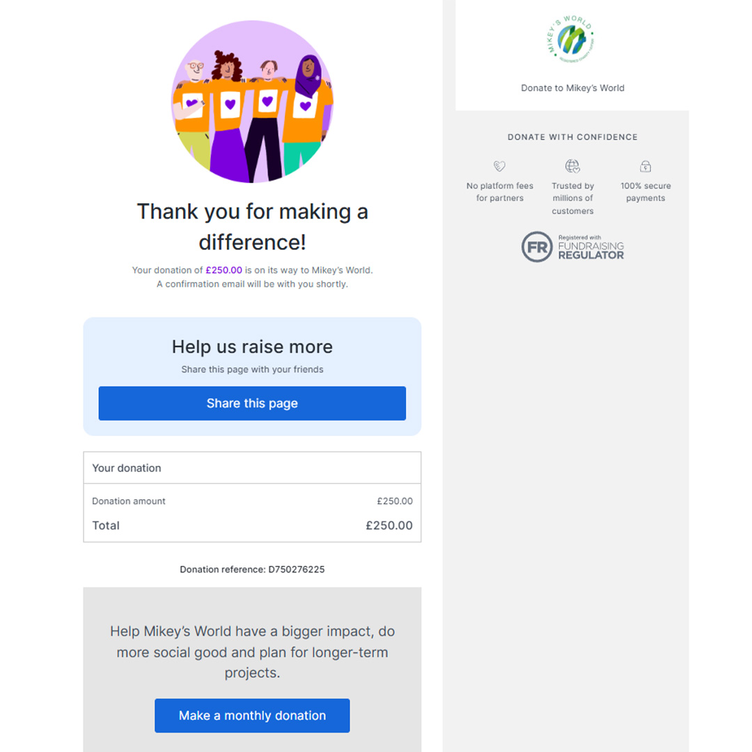 Donation to Mikey's World