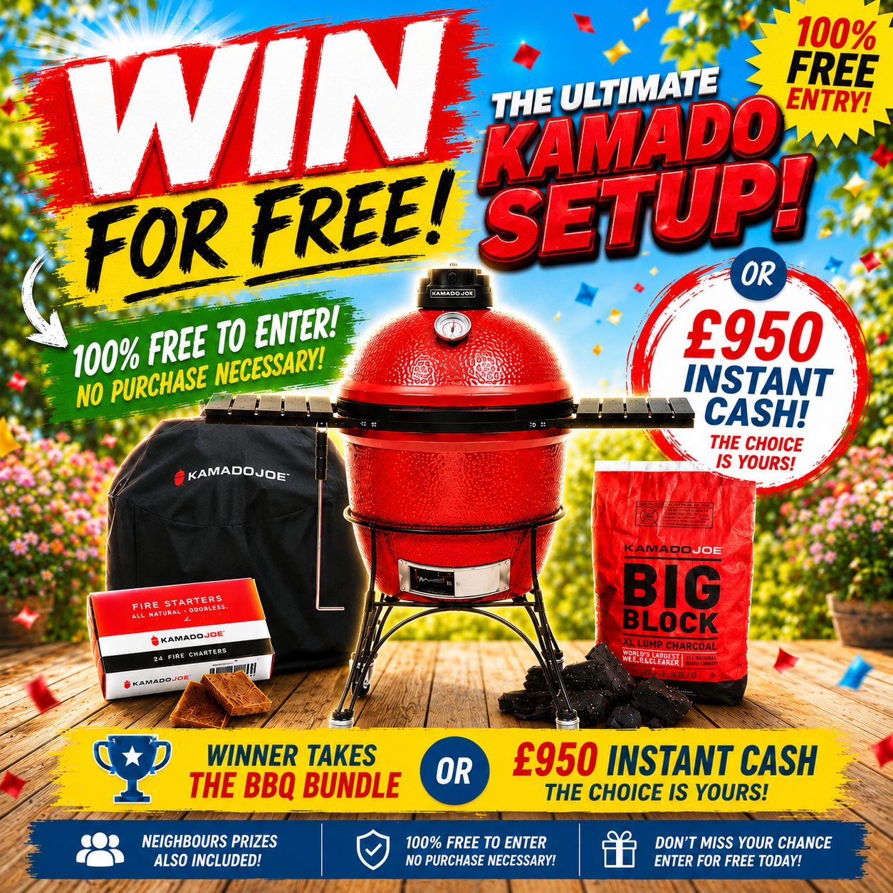 FREE ENTRY - KAMADO JOE BBQ BUNDLE or £950 INSTANT CASH - FREE ENTRY!