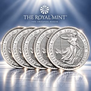 5 BRITANNIA 1oz SILVER BULLION COINS or £285 CASH!