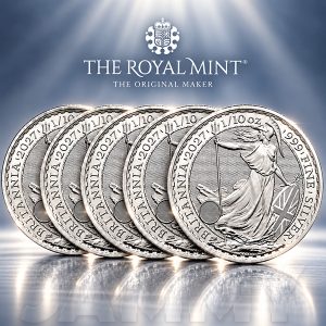 5 BRITANNIA 1oz SILVER BULLION COINS or £285 CASH!